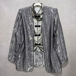 Vtg Maren Petite Brocade Mandarin Collar Vest‎ Jacket Top 10P Retro Asian Unique